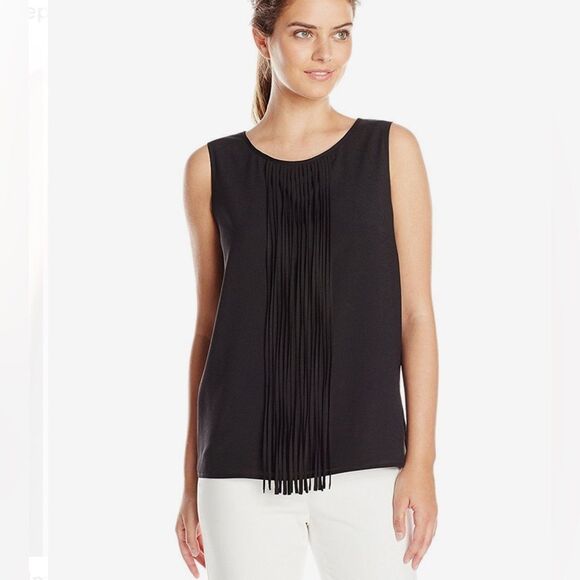 Calvin Klein black sleeveless fringe top size 1X - Picture 1 of 9